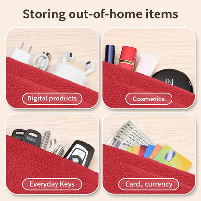 Genuine Leather Pocket Cosmetic Bag for Purse,Coin Purse Lipstick Cosmetic Accessories Travel Pouch for Storage Waterproof Portable No Zipper Self-closing Small Makeup Pouch (Red)
