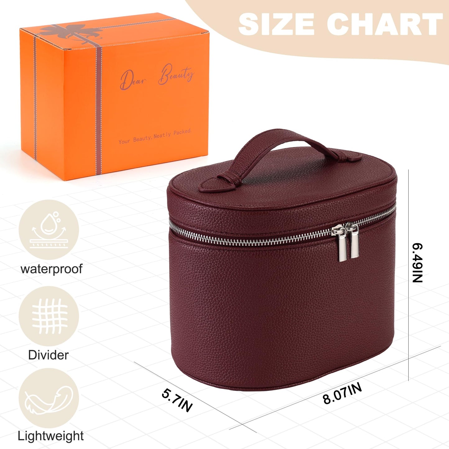 UUYUUY Makeup Bag Vanity Case Cosmetic Bag with Removable Divider Travel Toiletry Bag for Women Portable Make up Box Organizer, Burgundy
