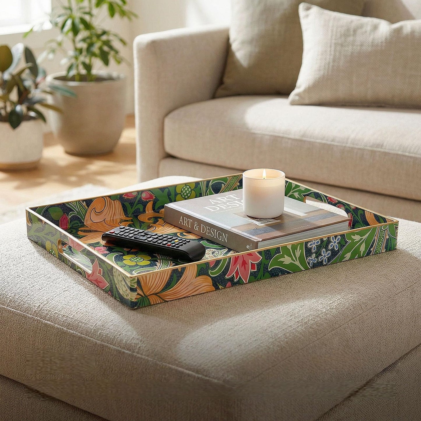 Zosenley Decorative Tray, Marbling Plastic Tray with Handles, Rectangular Vanity Tray and Serving Tray for Bathroom, Kitchen, Ottoman and Coffee Table, 15.6" x 10.2" (Green Morris, 15.7 x 11.8 Inch)