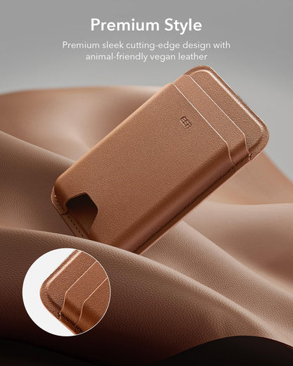 ESR for MagSafe Wallet, 5 Card Holder with RFID Blocking, MagSafe Sticker Included, Slim Magnetic Wallet for iPhone 17e/17/16/15/14/13/12 Series and Selected Samsung Devices, Not for 13/12 Mini, Brown