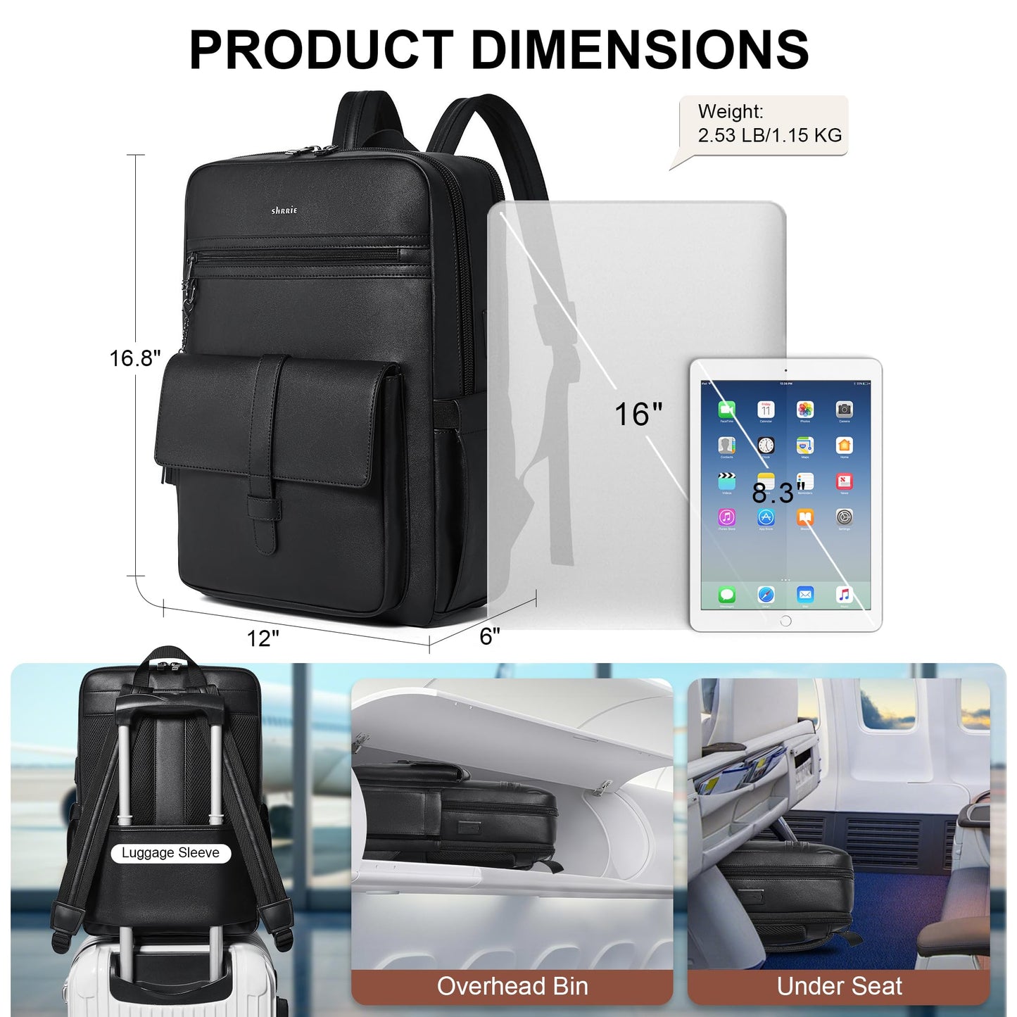 Shrrie 16 inch Vegan Leather Laptop Backpack with USB Charger,Smart Computer Backpack for Men and Women Business,Work,Office,College