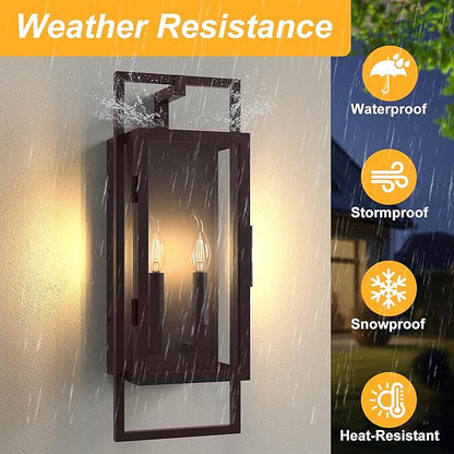 𝟐𝟏.𝟒𝟔𝐈𝐍 Oil Rubbed Bronze Outdoor Wall Sconce, Large Exterior Lighting Fixtures 2-Light, Waterproof Dusk to Dawn Outdoor Wall Light, Modern Outside Sconce Lights for Porch Garage