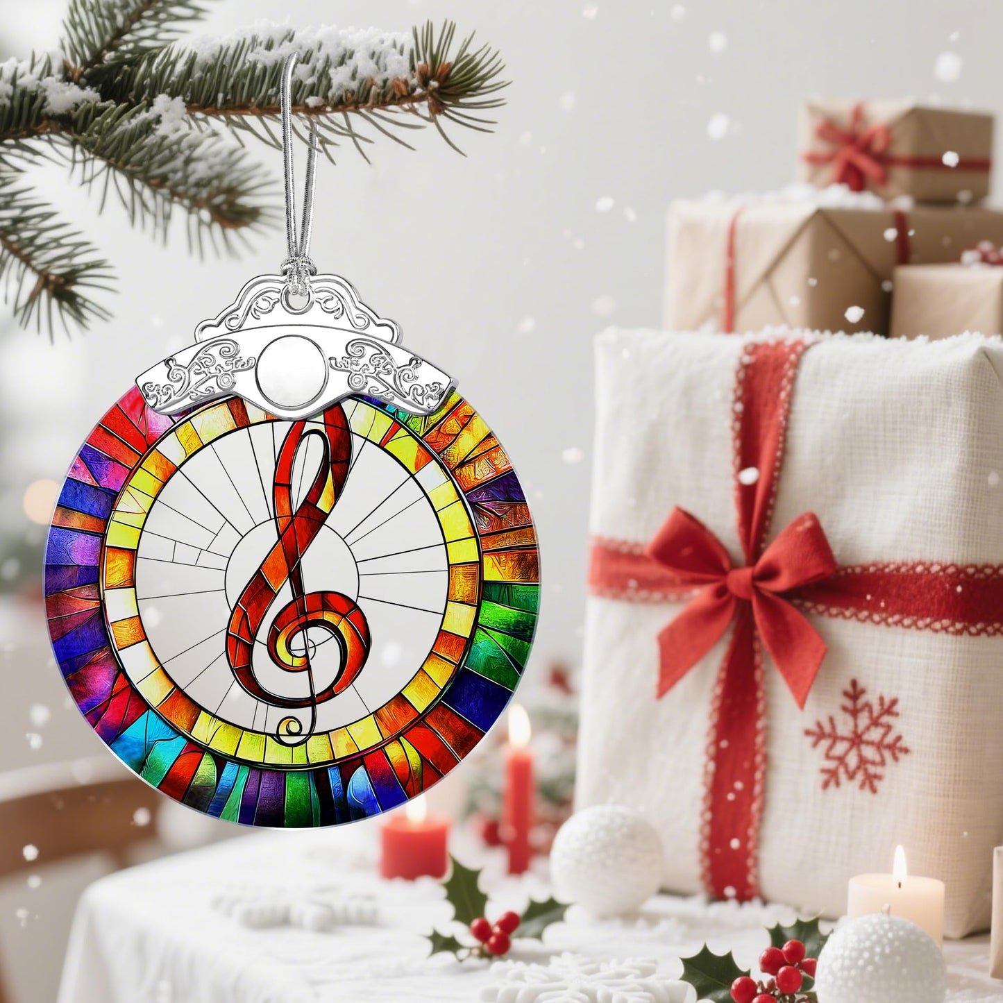 Stained Glass Musical Christmas Ornament：Christmas Tree Ornaments & Holiday Decor – Holiday Presents & Gift Ideas & Music Teacher Gifts & Music Lover Gifts & Musician Gift
