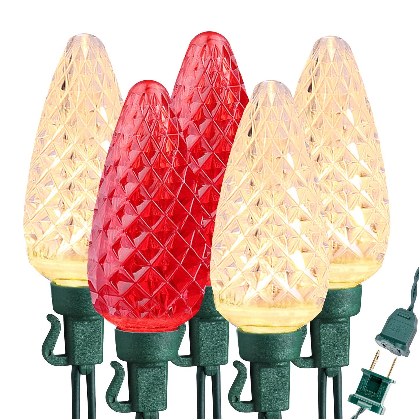 Brizled Red & Warm White Christmas Lights, 66ft 100 LED C9 Christmas Lights, Connectable Outdoor Faceted Strawberry Light String, 120V UL Certified Indoor Xmas Tree Light for Home Holiday Party Decor