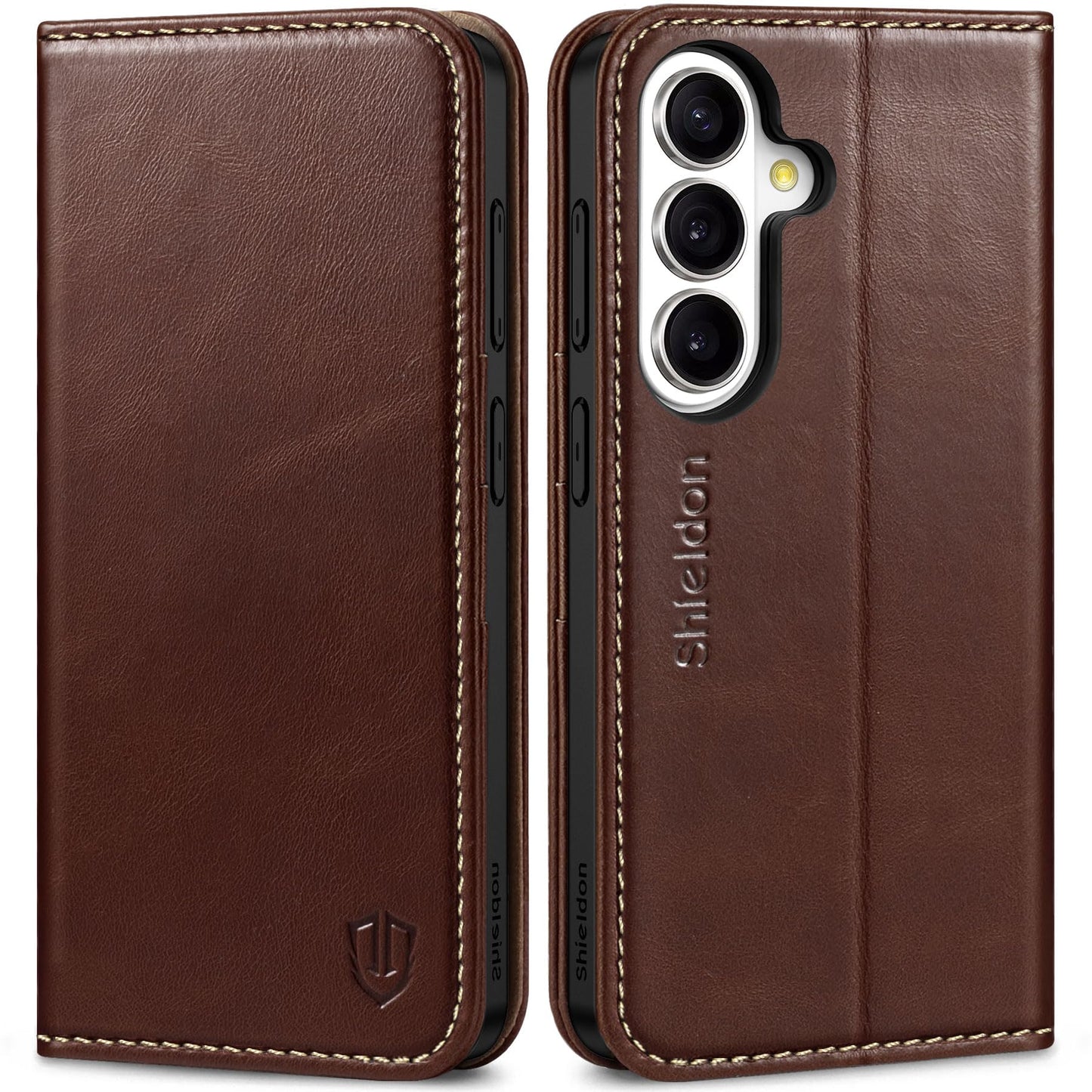 SHIELDON Case for Galaxy S26 Plus 2026, Genuine Leather Wallet Case, RFID Blocking Credit Card Holder Kickstand Magnetic Folio Protective Cover Compatible with Galaxy S26+ 6.7" - Retro Coffee