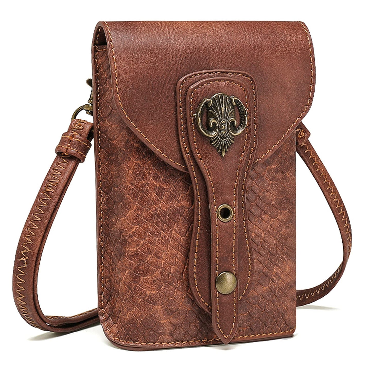 Small Crossbody Bag Shoulder Purse Leather Belt Pouch Waist Bag Fanny Pack Phone Holder Medieval Vintage Festival Renaissance Punk Costume Travel Wallet (Brown 089)