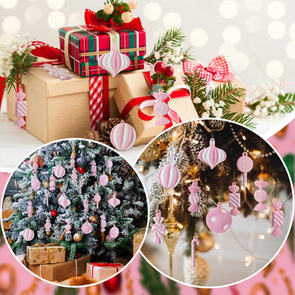 Panelee 20 Pcs Christmas Candy Tree Ornaments PVC Christmas Candy Cane Lollipop Ornament Xmas Hanging Decors Birthday Party Decoration Crafts for Holiday Xmas Tree Party (Pink and White)