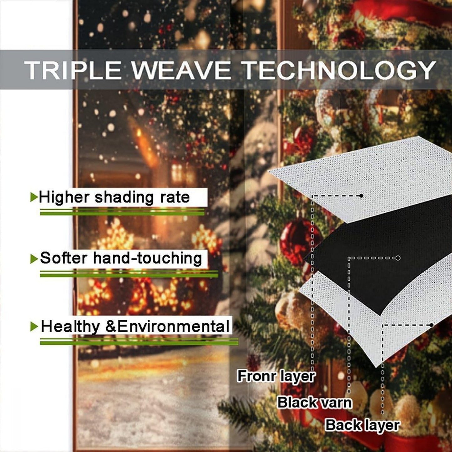 Merry Christmas Curtain Christmas Tree Gift Sled Winter Holidays Snowflake for Living Room Bedroom Decor Window Drapes 42" W X 45" L