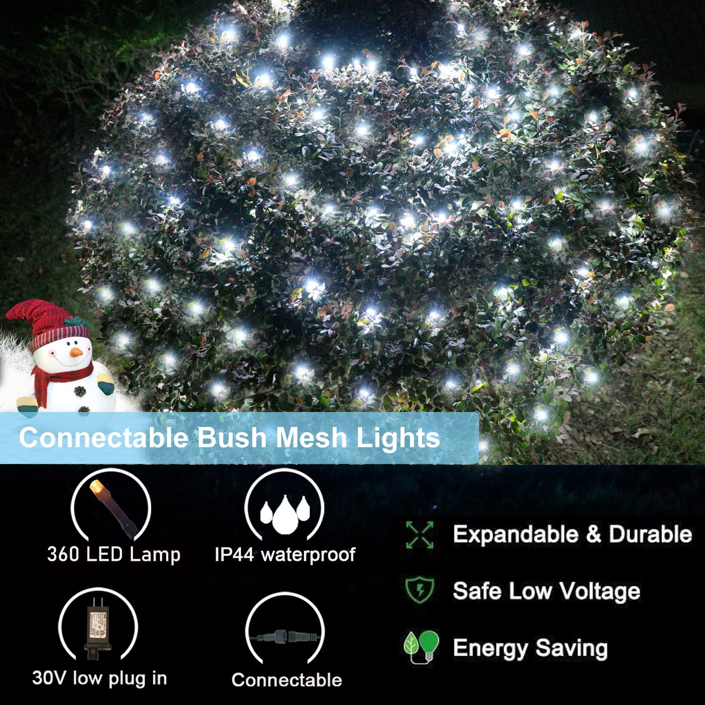 OYCBUZO 360LED Net Lights Outdoor, 21ft x 5ft Connectable String Mesh Lights 8 Modes with Memory Function, Christmas Netting Light Plug in for Bushes Thanksgiving Xmas Tree Party Garden - Cool White