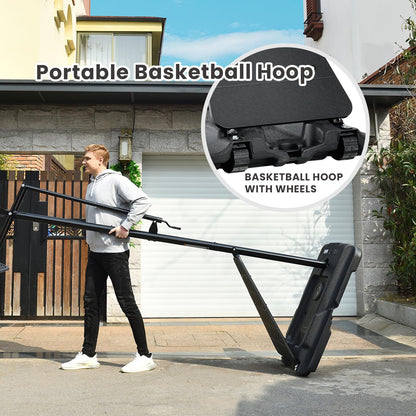 AWII SPORT Basketball Hoop Outdoor 48Inch Impact Backboard, 5.3-10FT Height Adjustable Basketball Hoop Goal System with Portable Wheels for Adults (Black, 48inch Backboard)