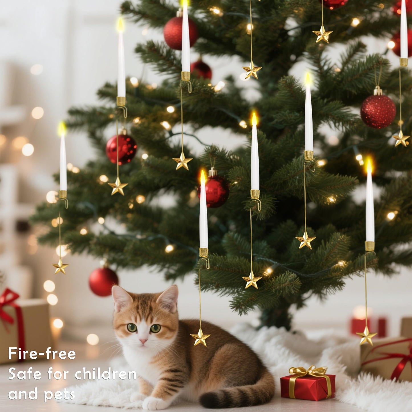 Christmas Tree Candles, 10 Pack Flameless Taper Candles for Christmas Tree Decor, Fake LED Candle Battery Operated with Remote for Xmas Wedding Home Gift with Gold Star Hook