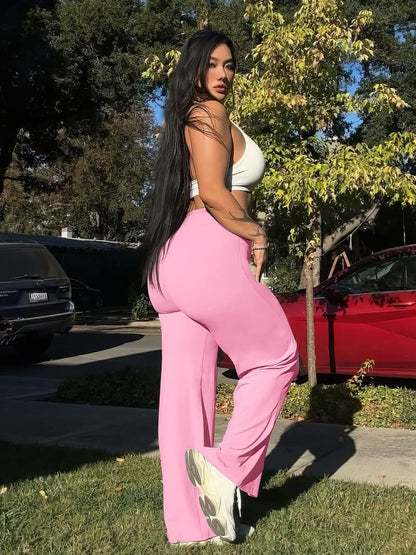 YEOREO Workout Leggings Womens No Front Seam Straight Leggings 35" High Waist Buttery Eddiy Gym Yoga Pants Bubblegum Pink L