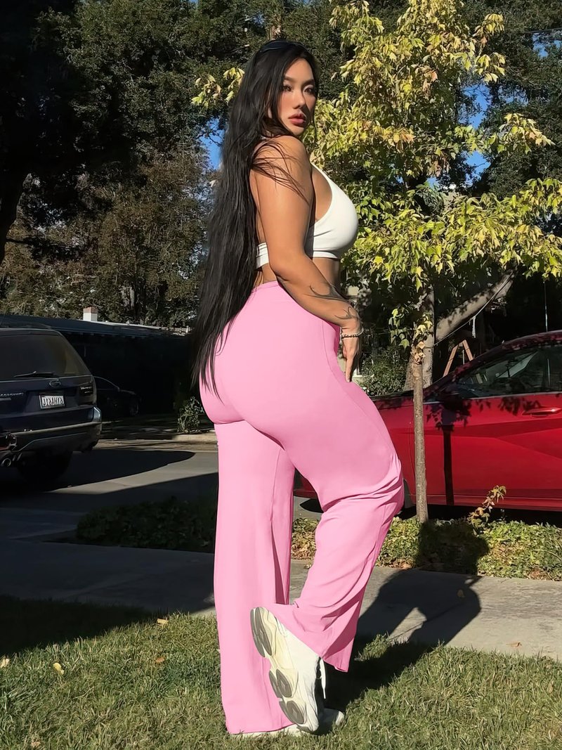 YEOREO Workout Leggings Womens No Front Seam Straight Leggings 35" High Waist Buttery Eddiy Gym Yoga Pants Bubblegum Pink S