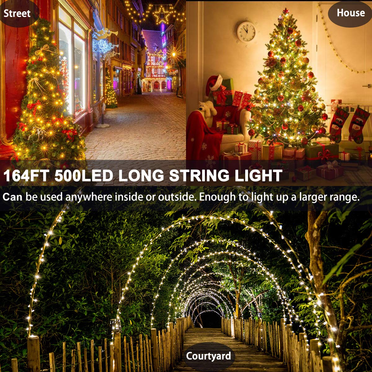 Decute 164FT 500LED Christmas Fairy String Lights Dimmable with Remote Control Copper Wire Starry Lights with UL Cerficated Decorative for Party Wedding Bedroom Christmas Tree Warm White