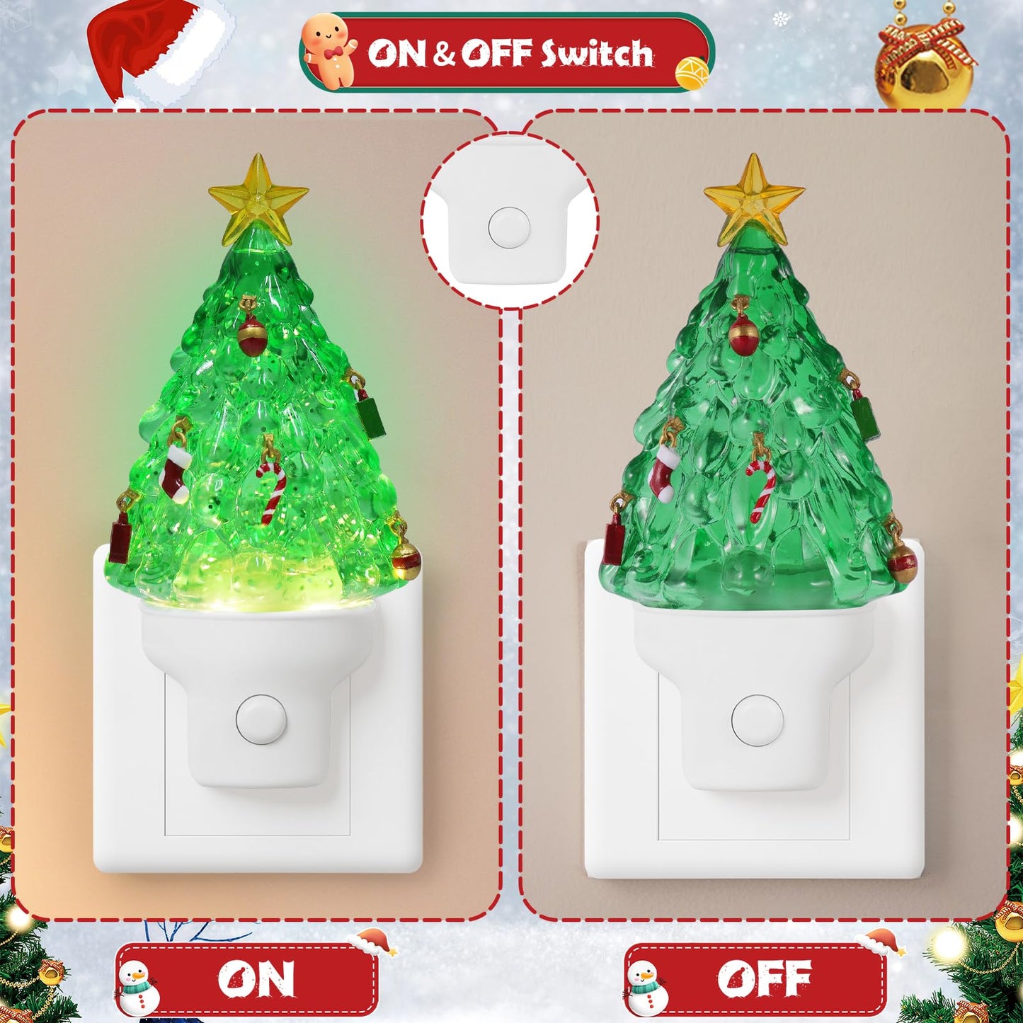Christmas Night Lights Plug into Wall Glitter Christmas Tree Nightlights with USB/Outlet Options, Xmas Night Lights Decorative for Bedroom Living Room Kitchen Nursery Holiday Decorations Gifts (Tree)