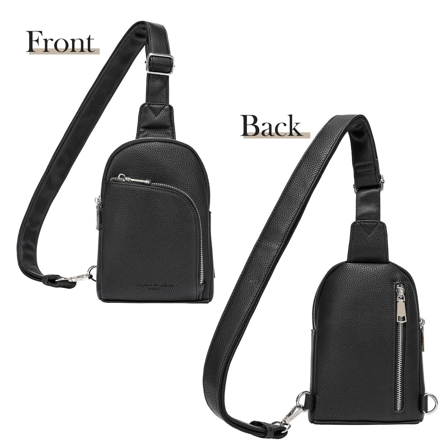 INICAT RFID Blocking Sling Bag, Anti Theft Crossbody Bag for Women Compact Travel Purses Vegan Leather (Black)