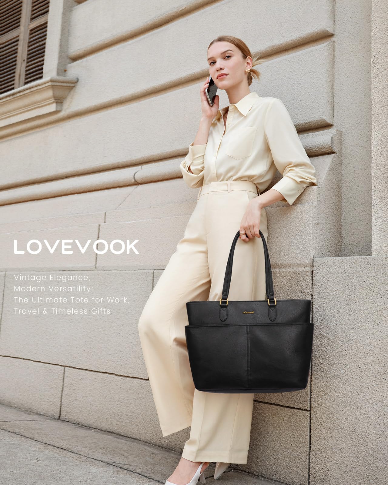 LOVEVOOK Work Tote Bags for Women, Vintage Leather 15.6 Inch Laptop Bag with Large Cup Holder, Teacher Nurse Medical Professional Computer Bag, Office Briefcase Handbag Gift