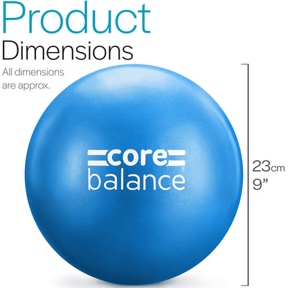 Core Balance Pilates Ball 9 Inch Anti Burst With Inflation Tube - Mini Exercise Ball for Physical Therapy, Yoga, Barre, Stretching and Core Stability Workout (Blue)