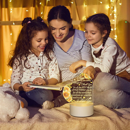 Jetec Mothers Day Birthday Gifts from Daughter Son Christmas Thank You Gift for Mom Sunflower Engraved Acrylic Heart Lamps USB Low Power Night Light Table Decor(Mom for All the Times)