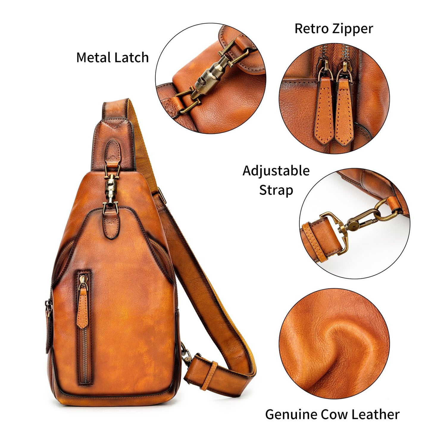 NIUCUNZH Genuine Leather Crossbody Sling Bag Handmade Classic Vintage Shoulder purse daypack Backpack Brown