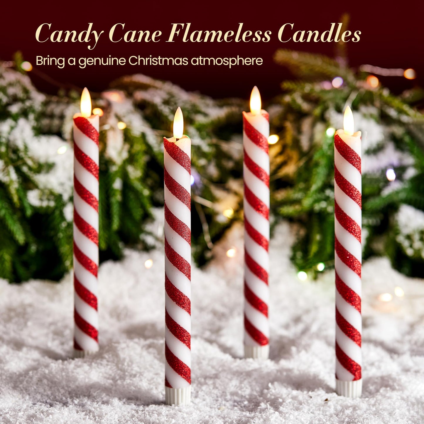 Velsyn 6 Pcs Christmas Flameless Taper Candles with Remote and Timer, 10 Inch Glitter Candy Cane Candles Battery Operated Christmas Candlesticks with LED Flickering Flame for Xmas Candy Cane Decor