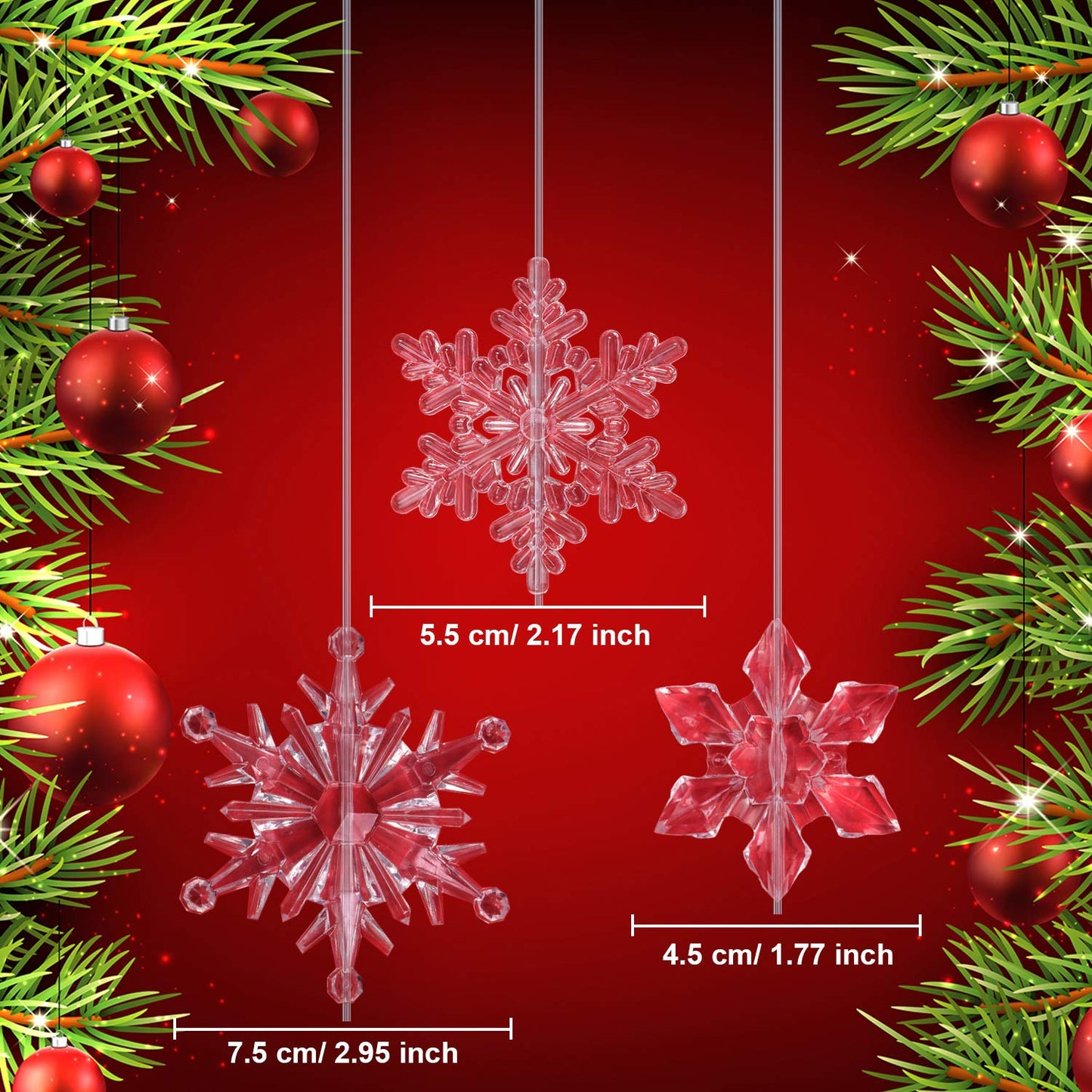 Boao 35 Pieces Christmas Snowflakes Ornaments DIY Acrylic Snowflakes Crystal Xmas Tree Pendant Winter Hanging Snow Theme Decoration(Clear)