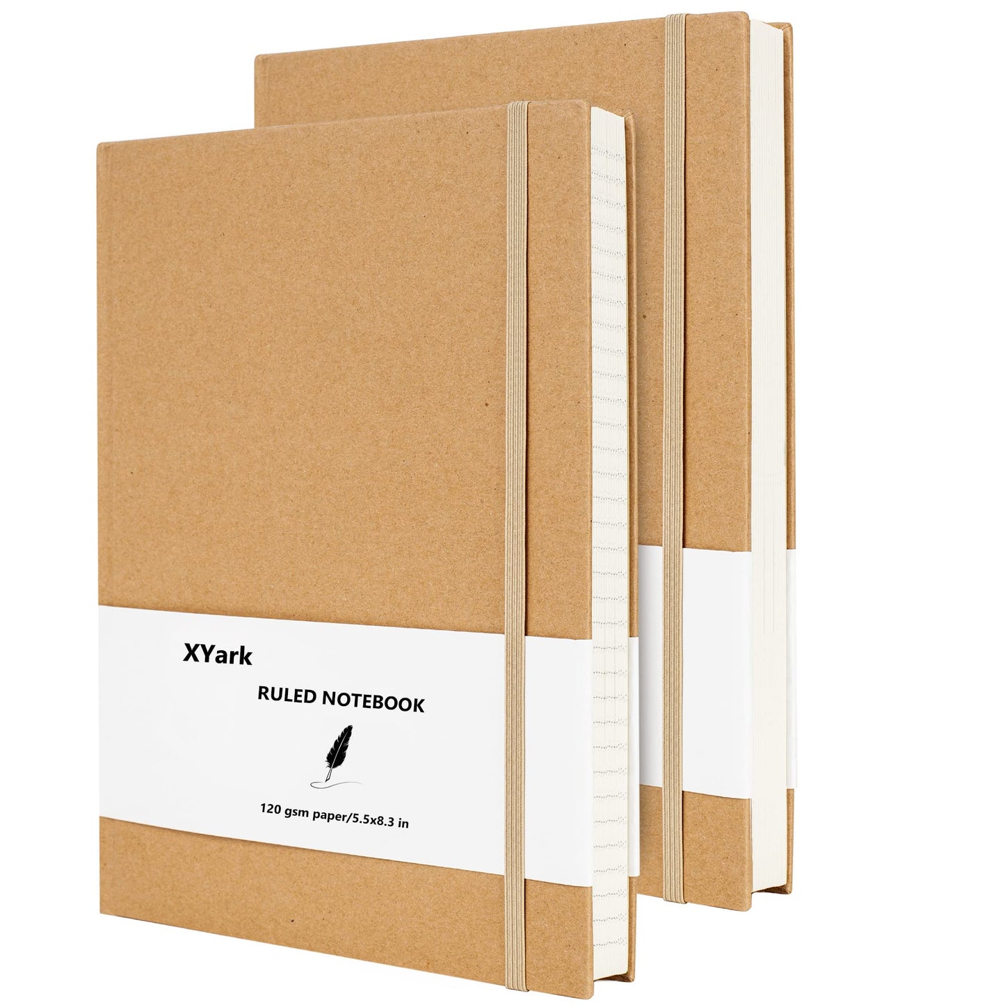 XYark A5 Line Kraft Notebook Journals Bulk, College Ruled Hardcover Writing Subject Composition Notebooks with Lined Paper, 2 Pack, 120GSM, 102 Sheets, 5.5x8.3 inch, Travel Journal Set