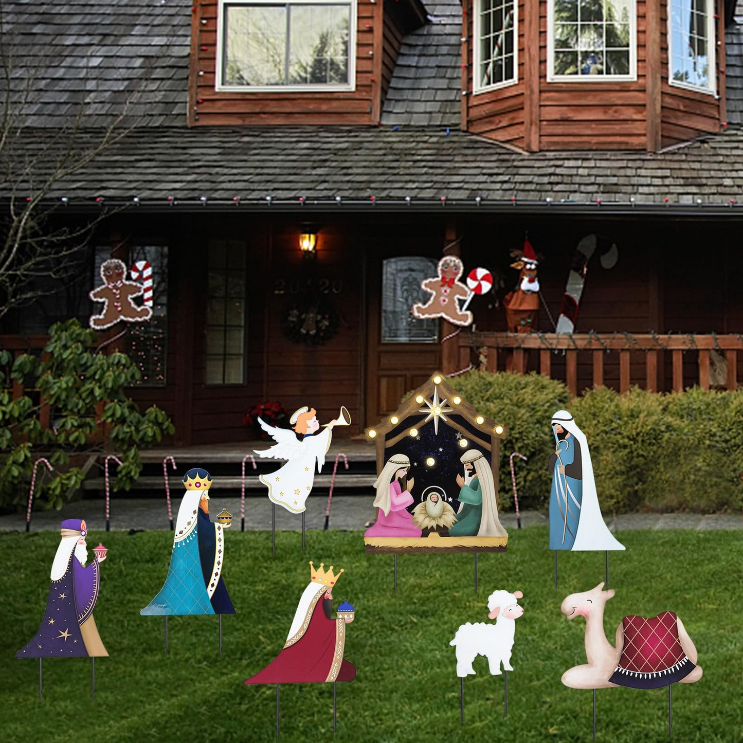 Christmas Yard Sign Decorations Outdoor with LED Lights Christmas Nativity Scene Yard Signs with Metal Stakes for Xmas Holiday Party Lawn Sign Garden Decor Xmas Outdoor Yard Signs