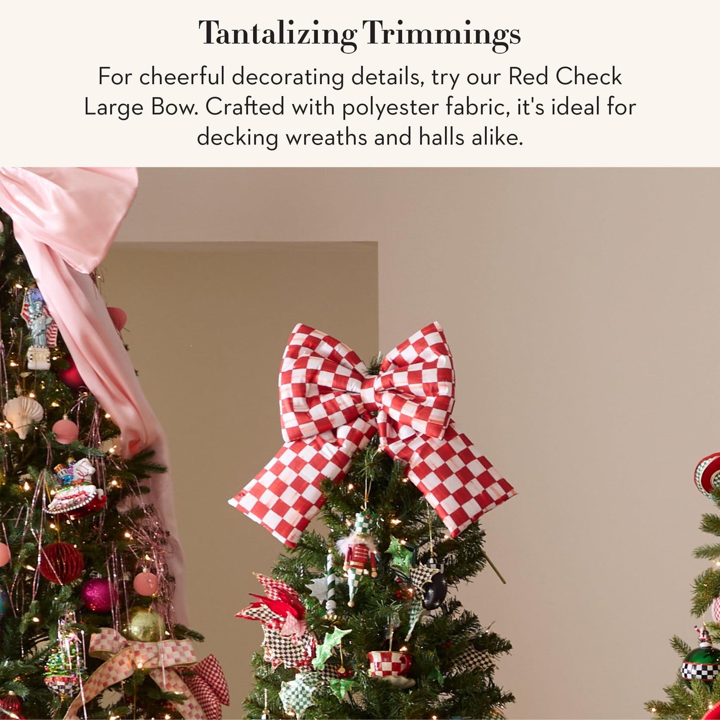 MACKENZIE-CHILDS Bow, Christmas Bow for Home Decor or Gifts, Large, Red-and-White Red Check