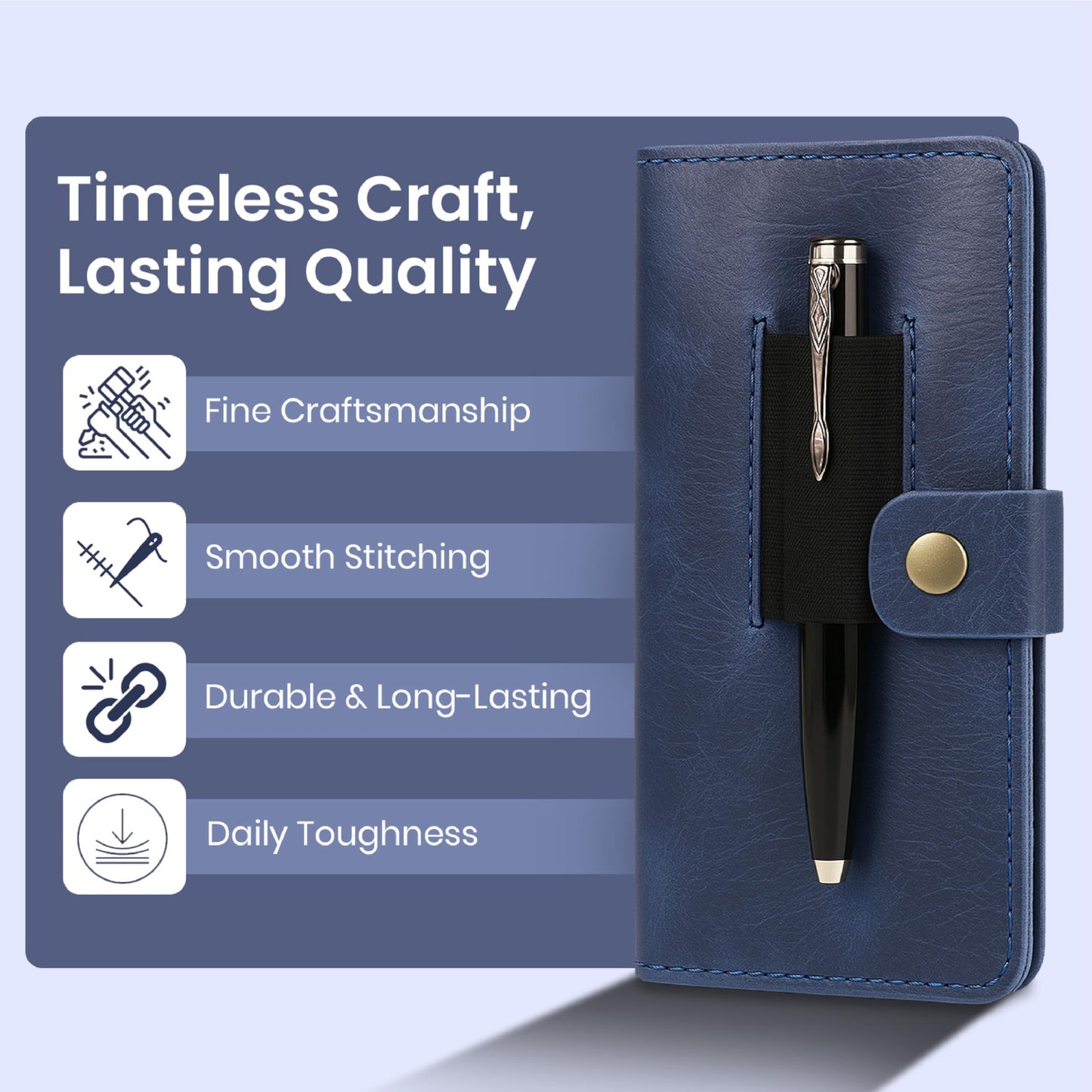 TheAntiq Leather Checkbook Cover with Pen Loop, Full Grain Check Book Holder Wallet for Personal & Duplicate Checks, Slim Money Organizer for Men & Women- Blue
