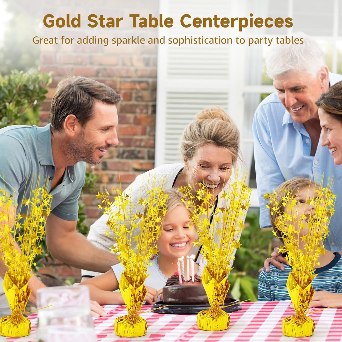 Metallic Foil Spray Centerpiece, 6 Pcs Gold Star Table Centerpieces, Shiny Party Decoration, Metallic Star Shaped Design, DIY Decor for Birthday Wedding Anniversary
