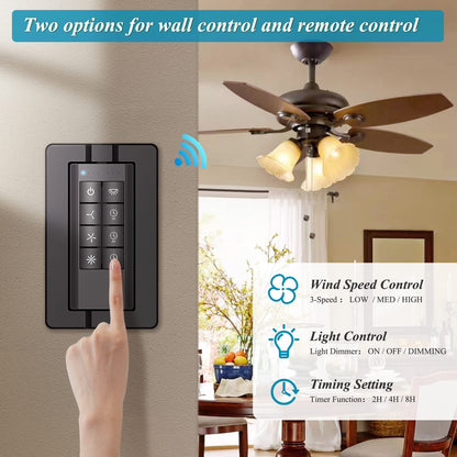 Smart WiFi Ceiling Fan Remote Control Kit, Universal 3 Speed Ceiling Fan Control with Dimmer, Compatible with Alexa, Google Assistant and Smart Life App, Remote Control Timing