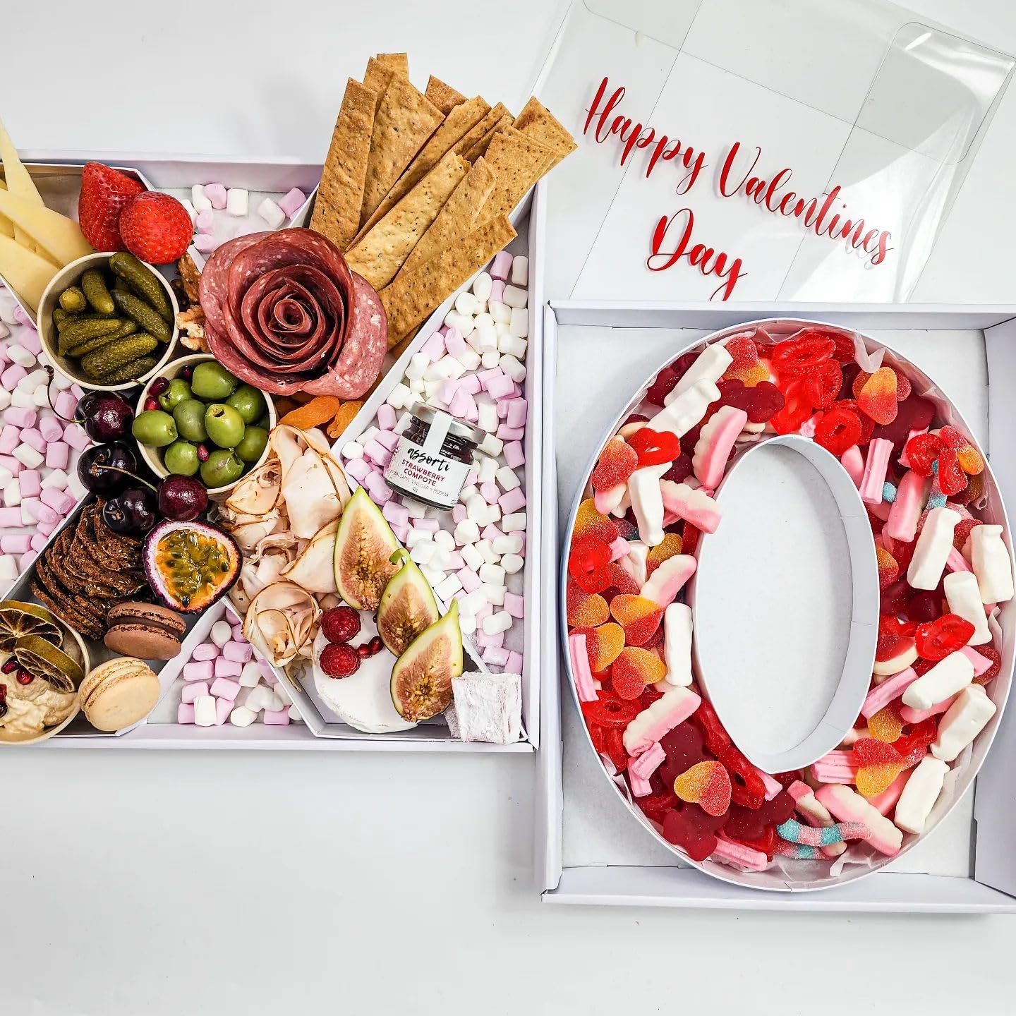 WENPACK 12.5" Cardboard Letter Shaped Mache Decorative Strawberries Fillable Sweets Candy Box with Clear Lid (White, X)