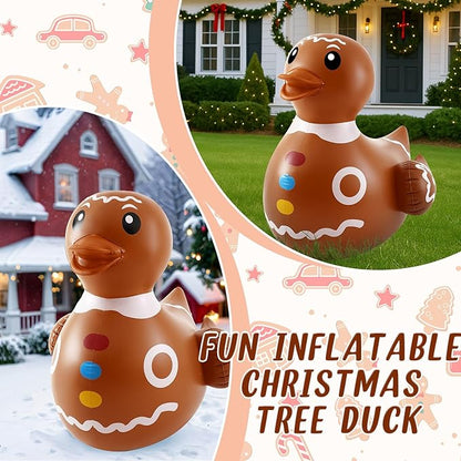 Hungdao 1 Pcs 4 Feet PVC Christmas Giant Inflatable Gingerbread Duck Huge Rubber Large Blow up Duck Christmas Pool Floats for Xmas Holiday Indoor Outdoor Pool Decorations