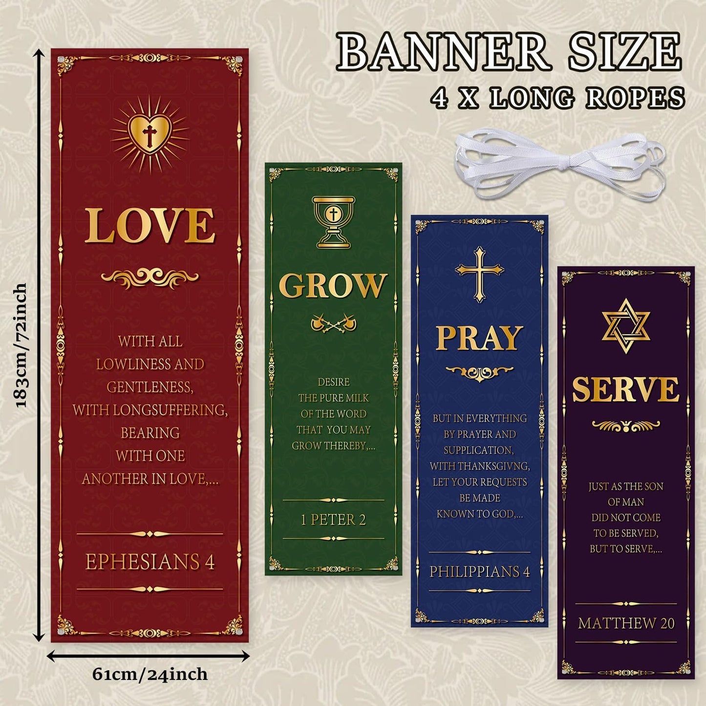 4Pcs Welcome Religious Easter Banners for Church Sanctuary Wall - Hanging Backdrop Worship Christian Nativity Banner Scripture Porch Signs for Easter School Nativity Decor