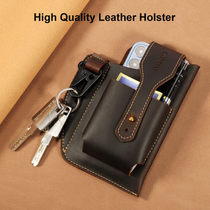 Genuine Leather Phone Holster,Universal Cell Phone Case with Snap Closure & Belt Clip, Leather Pouch for iPhone 16/15/14 Pro Max & Samsung Galaxy S24/S23 Ultra,Universal Belt Pouch for Men with Case