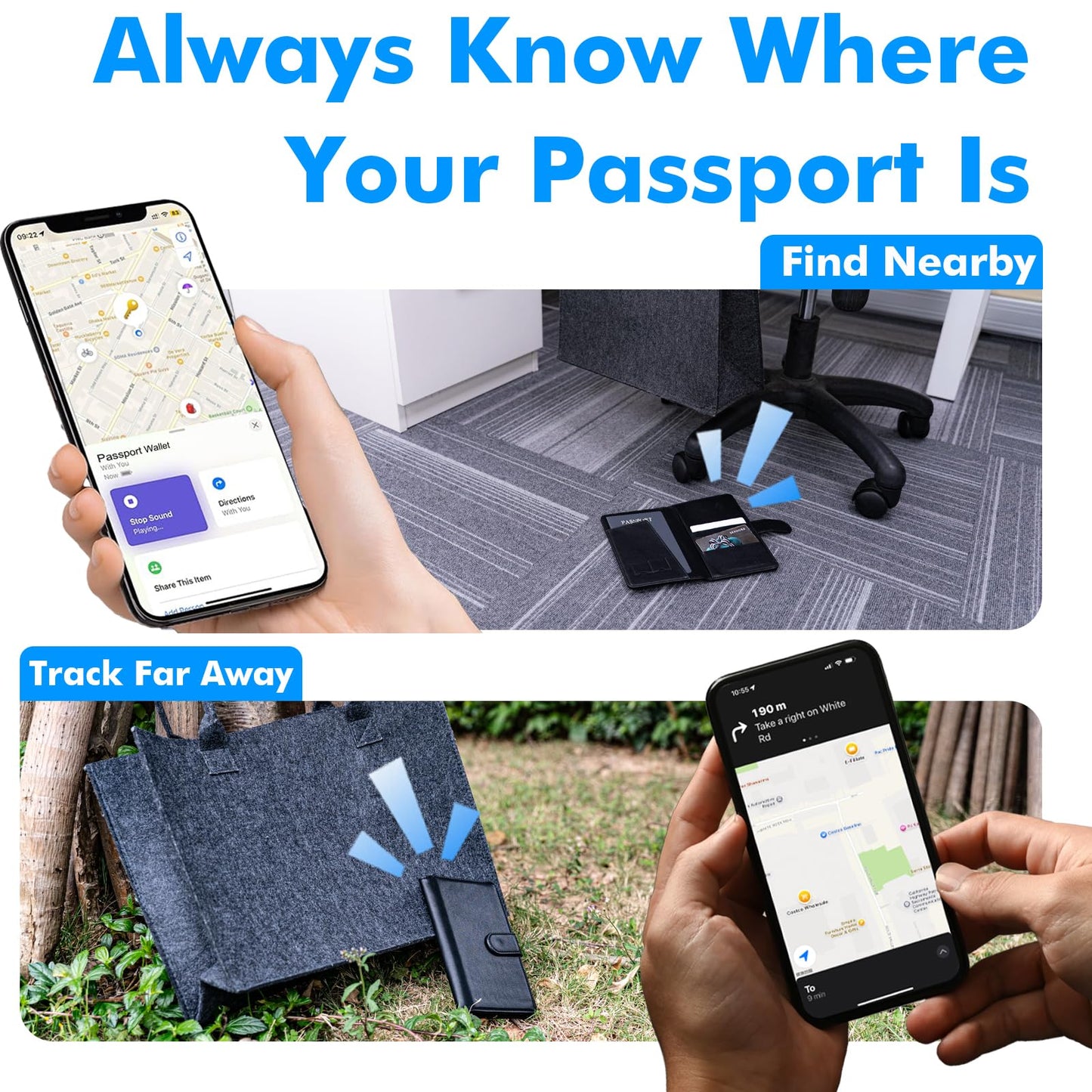 Travel Depot Trackable Passport Holder for Travel, Apple Find My Compatible Passport Wallet, Anti-Lost Passport Cover with Card Slots for Men & Women, Smart Travel Wallet