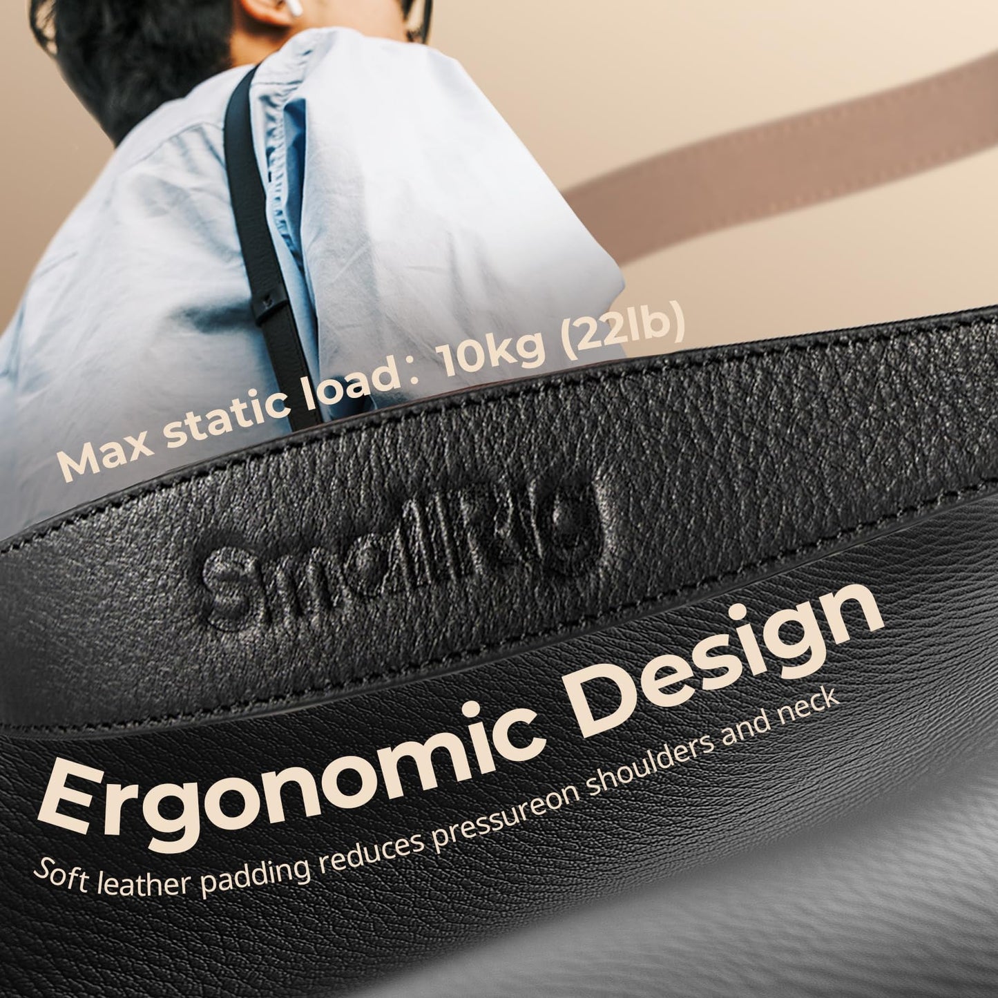 SMALLRIG Universal Leather Camera Shoulder Strap for DSLR Camera, Adjustable 100 to 110cm (39 to 43in), Max Load 10kg (22lb), Ergonomic Shoulder Support for Travel/Vlogging (Black) -5208