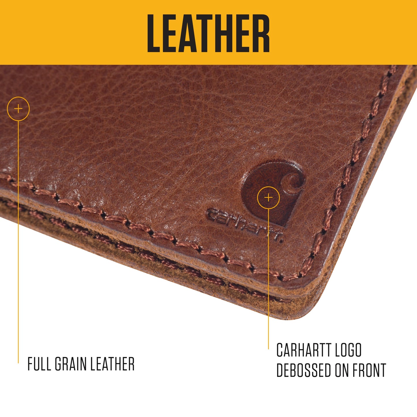 Carhartt Mens Full Grain Patina Leather Wallets, Bifold, and Front Pocket Options, Brown (Bifold)