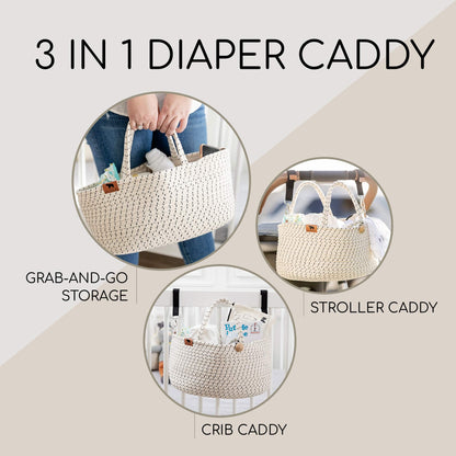 Lu & Ken 3 in 1 Large Diaper Caddy Organizer - Baby Tote Bag, Nappy Caddy, Diaper Basket Organizer - Nursery Storage Basket - Hanging Storage Caddy - Includes Stylish Canvas Bag - diaper caddy basket.