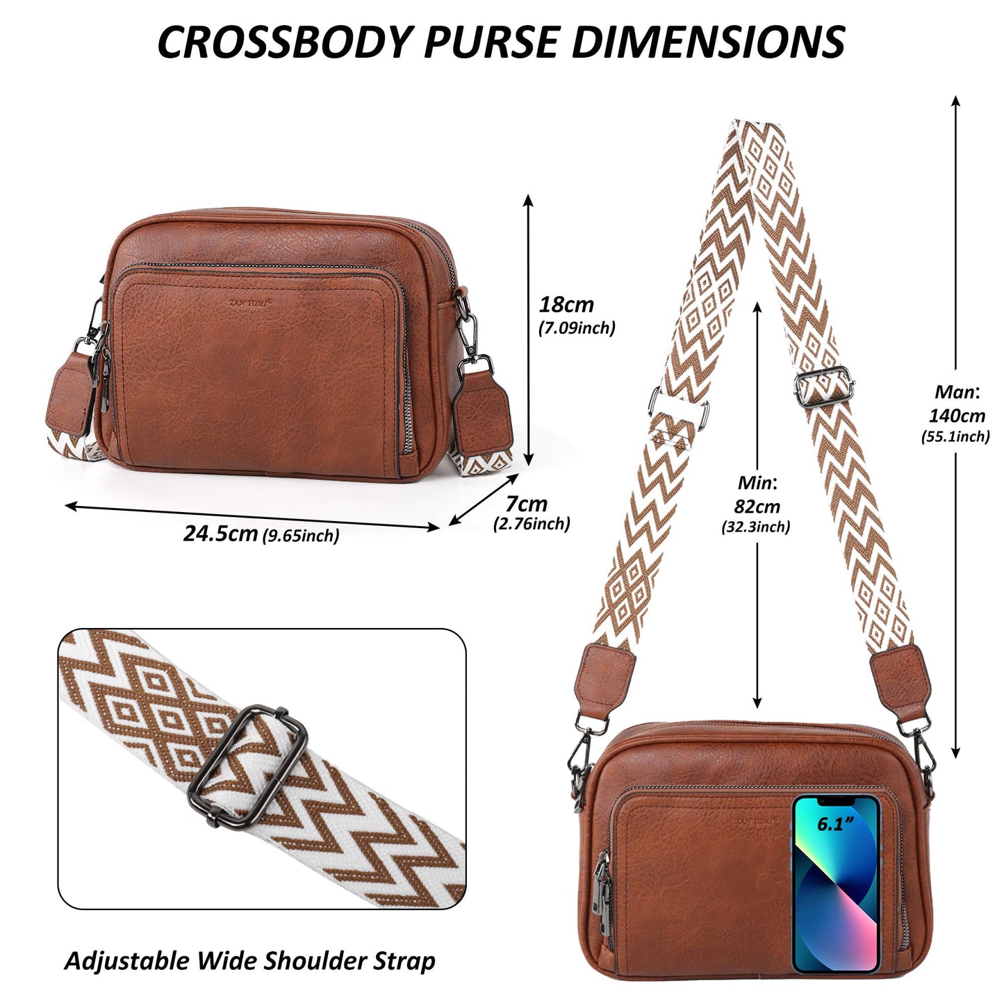 TANTOMI Crossbody Bags for Women Trendy, Shoulder Hobo Anti Theft Bags Cross body Handbags Women's Leather Purses with 8 Card Slots (Brown)