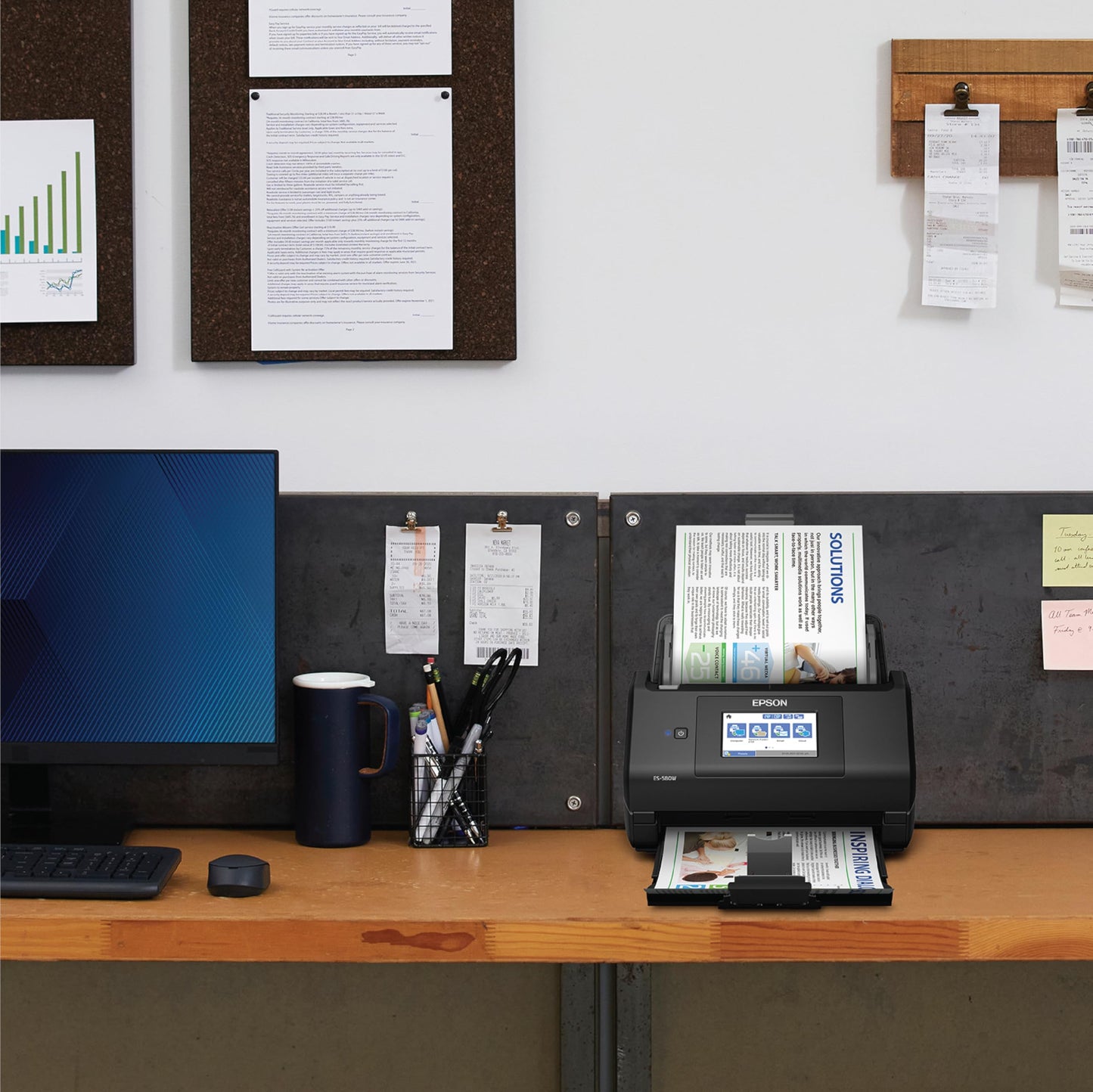 Epson Workforce ES-580W Wireless Color Duplex Tax Receipt & Desktop Document Scanner for PC and Mac with 100-sheet Auto Feeder (ADF), Intuitive 4.3' Touchscreen