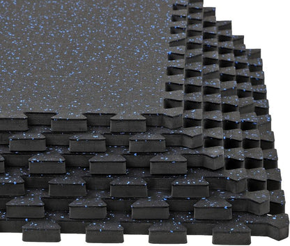 Xspec Interlocking Rubber EVA Foam Exercise Mat - Durable Gym Flooring Tiles | 48 sq ft (12 Tiles) | Black/Blue