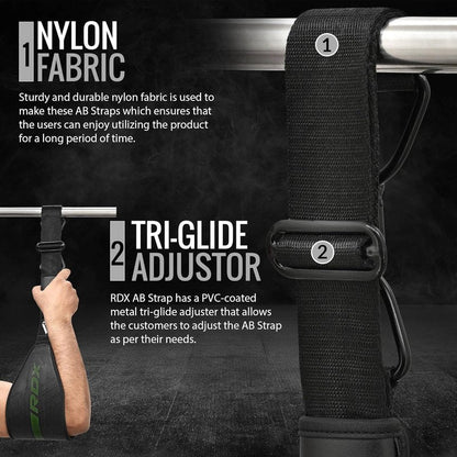 RDX AB Straps for Pull Up Bar - Maya Hide Leather Arm Support Slings for Abdominal Muscle Building | Padded D-Ring Design