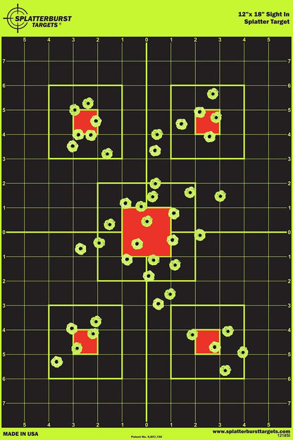 50 Pack - 12"x18" Sight In Splatterburst Target - Instantly See Your Shots Burst Bright Florescent Yellow Upon Impact!