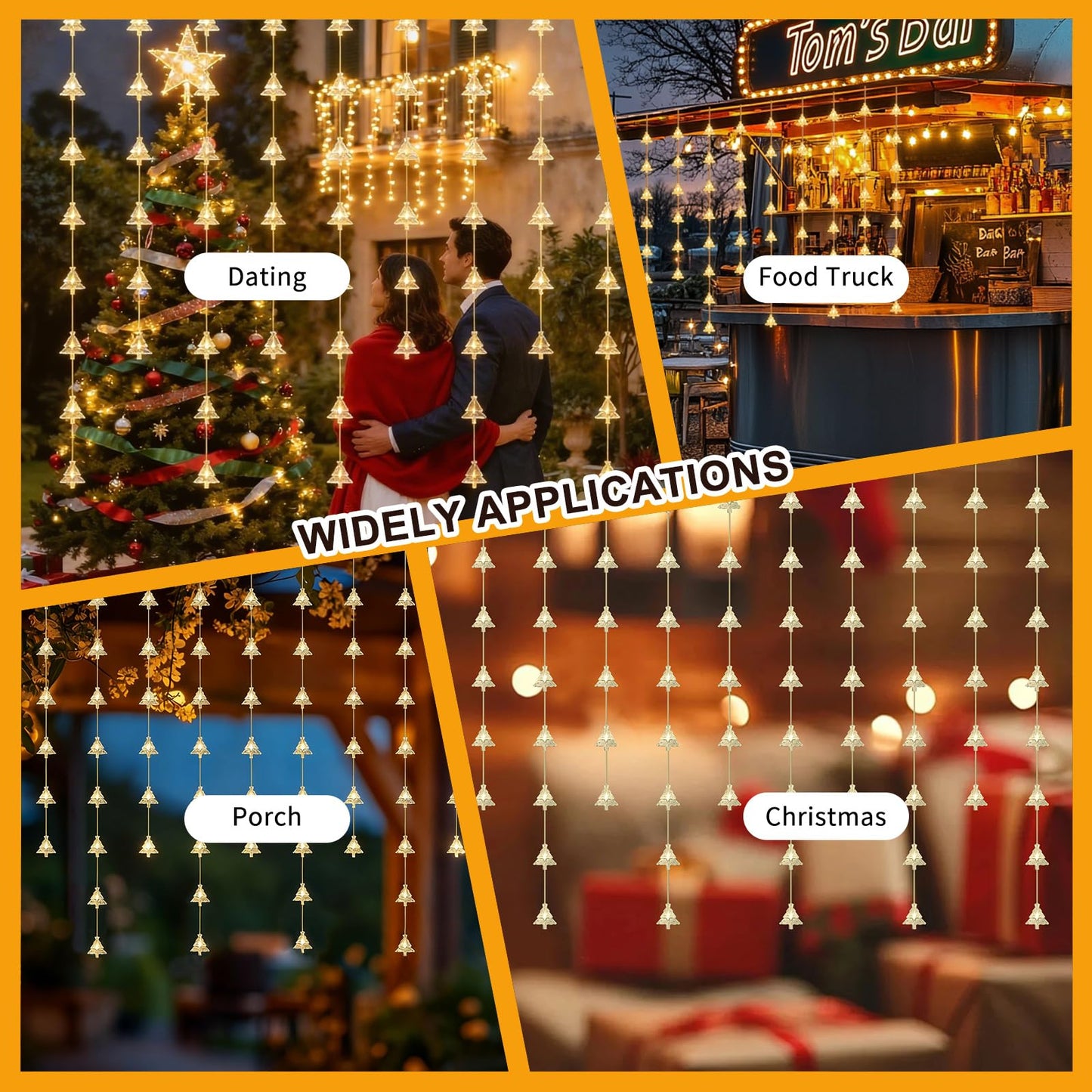 Patioman Christmas Tree Curtain Lights, Warm White Window Lights 70 LEDs Hanging Light with Remote Fairy Led Twinkle String Lights Home Bedroom Wall Ceiling Décor for Christmas, Wedding, Party