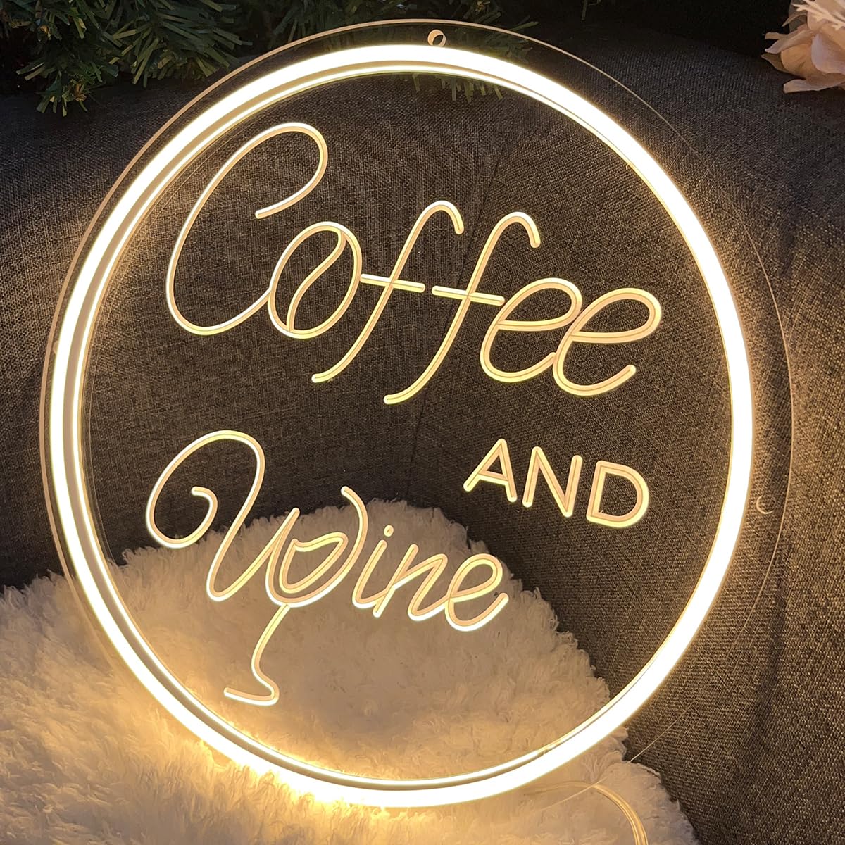 Coffee & Wine Neon Sign For Wall Decor 3D Art Carving Design Indoor Bedroom Led Neon Signs Backdrop Flex Christmas Party Business Shop Window Wedding Living Room Birthday Gift(Warm White,USB,30×30CM)