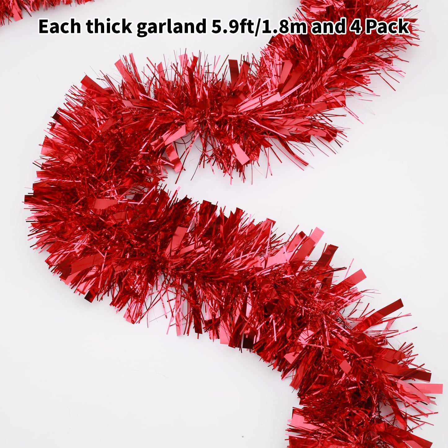 FXMHEHBB Thick Fat Red Garland Decorations, 5.12 Inch Width Red Metallic Foil Tinsel Garland for Christmas Tree Home Party Indoor and Outdoor Hanging Decor