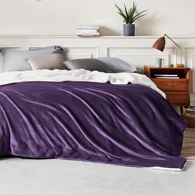 Bedsure GentleSoft Sherpa Fleece Blankets Queen Size for Bed - Thick and Warm Throw for Women, Soft Fuzzy Plush Queen Blanket for Winter, Purple, 90x90 Inches