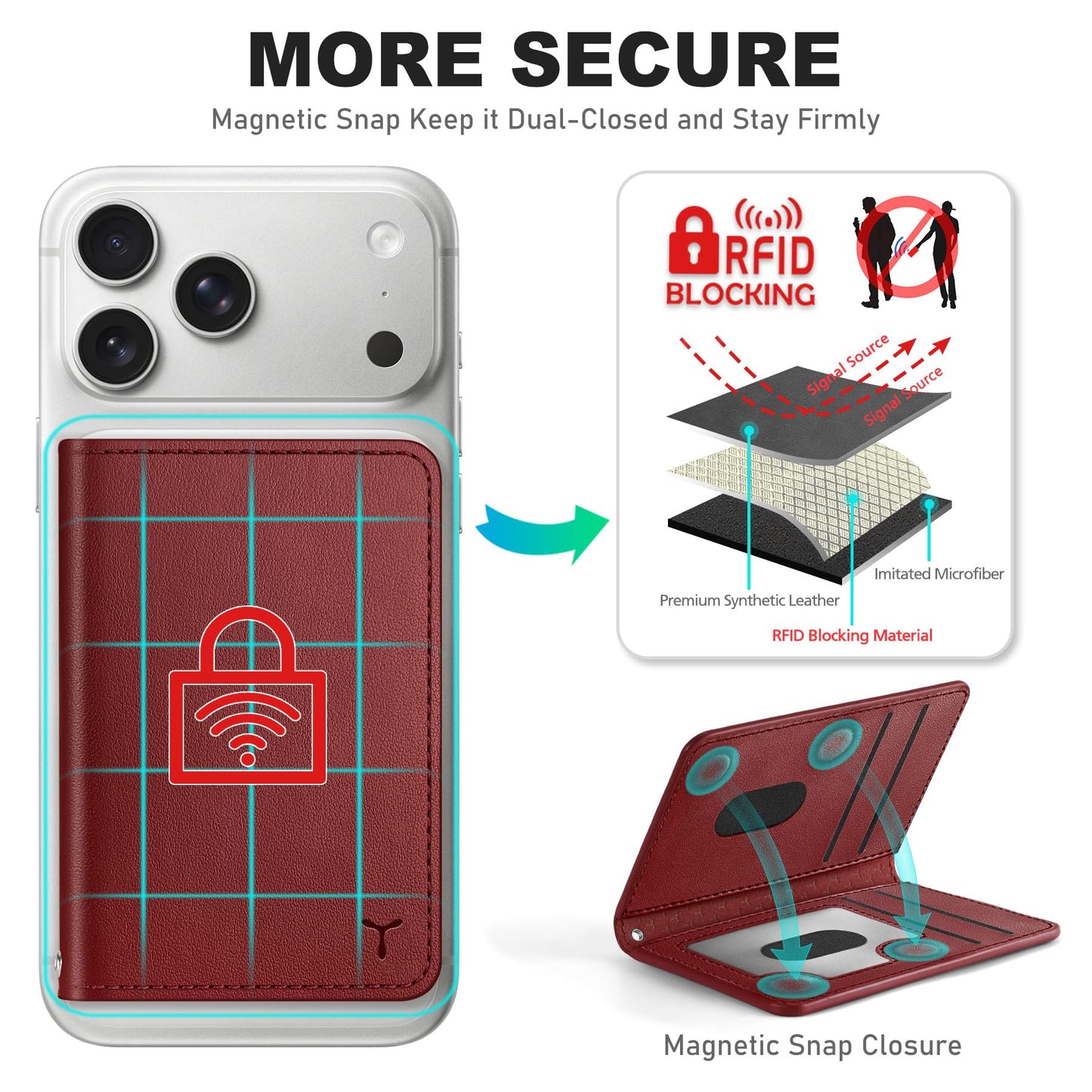 TUCCH for Magsafe Card Holder with Clear ID Window, Fit 6 Cards, RFID Blocking PU Leather Men Women Magnetic Phone Wallet for iPhone 17/16/15/14/13/12/Plus/Air/Pro/Pro Max Series, Dark Red